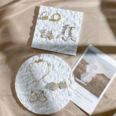 Textured Plaster Jewelry Display Tray Minimalist Nordic Style Earring Ring Necklace Storage Plate Photography Props White