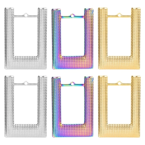 Edelstahl Geometrische Quadratische Anhänger Halskette Wellenstruktur Vakuum Galvanik Minimalistischer Schmuck Für Damen