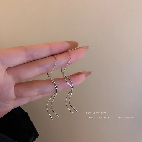 Boucles D'oreilles Ligne Longues À Franges Ondulées En Cuivre Plaqué Or Véritable Style Coréen Bijoux Simples Élégants