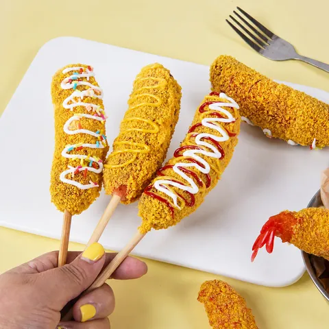 Realistic Artificial Cheese Hot Dog Stick Korean Corn Dog Simulation Food Model PVC Photography Prop Breadcrumbs Decorative Toy
