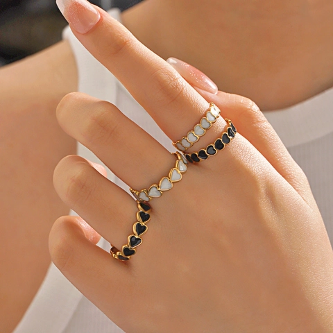Heart Shape Open Ring Stainless Steel Gold Plated Adjustable Enamel Shell Inlay Elegant Fashion Jewelry For Women