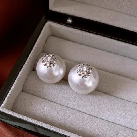 Elegant French Style Faux Artificial Pearl Stud Earrings With Zircon Inlay And Silver Earring Post For Women Fashion Jewelry