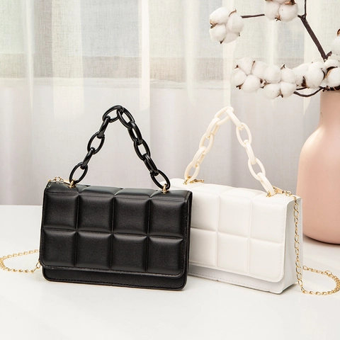 Sac Bandoulière Femme en Simili Cuir PU Matelassé Sac à Épaule Carré Rembourré Avec Chaîne Dorée Gland Grande Poignée Chaîne