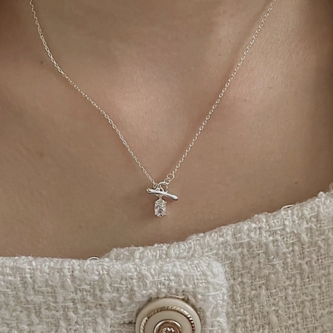 Minimalist 925 Sterling Silver OT Buckle Pendant Necklace For Women Gold Silver Electroplated Rhinestone Toggle Clasp Jewelry
