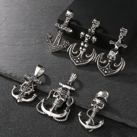 Collar Con Colgante De Ancla Y Calavera De Acero Inoxidable Gótico Punk Pirata Retro Para Hombre