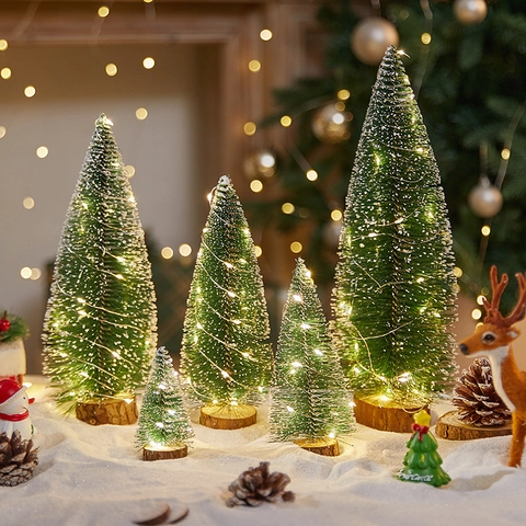 Mini Weihnachtsbaum Schneebedeckt Holzsockel Tischschmuck Künstliche Kiefernnadel Gefrostet Tischdekoration Festlich