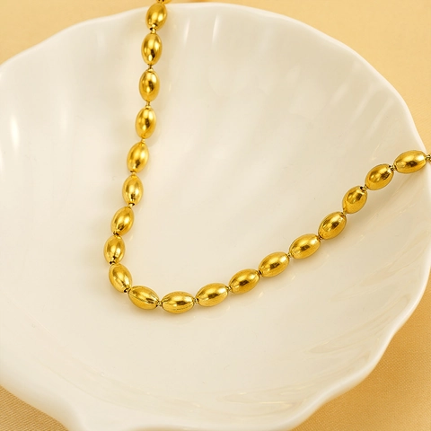 Oval Bead Chain Necklace 18K Gold Plated Stainless Steel Minimalist Elegant Clavicle Chain For Women Men