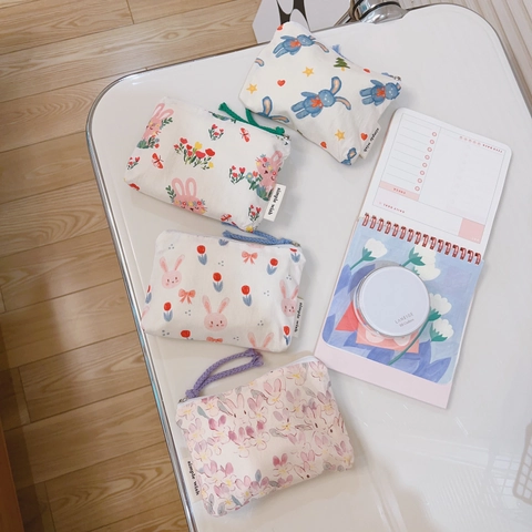 Simpatico Coniglio Tela Portamonete Mini Cotone Chiusura Lampo Pochette Borsa Per Auricolari Rossetto Portatile