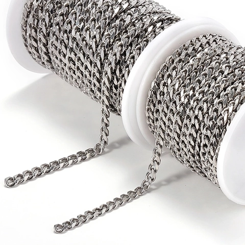Cuban Link Chain 304 Stainless Steel For DIY Jewelry Making Necklace Bracelet Gold Steel Color Hip Hop Craft Supply