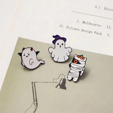 Spilla Halloween Smalto Pin Lega Fantasma Zucca Vampiro Mummia Cartone Animato Accessori Costume