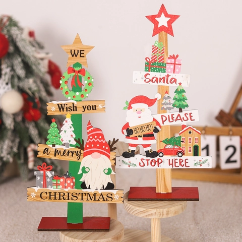 Ornement de Bureau en Bois de Noël Père Noël Bonhomme de Neige Gnome Bois Peint Table Arbre de Noël Étoile Décoration Festive Cadeau