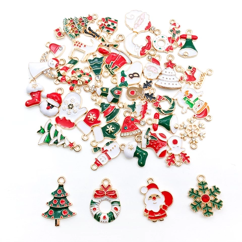 Christmas Enamel Alloy Charms Pendants Mixed Santa Claus Snowman Reindeer Snowflake For DIY Jewelry Making Bracelet Necklace