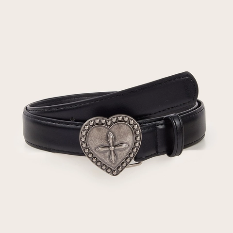 Cintura in Ecopelle con Fibbia a Cuore Donna Vintage Lega Bottone a Pressione Jeans Cintura Semplice Retrò Accessorio