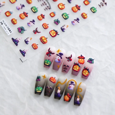 Adesivi Unghie Halloween 5D Rilievo Zucca Fantasma Pipistrello Motivi PET Autoadesivi Festa Manicure Decalcomanie