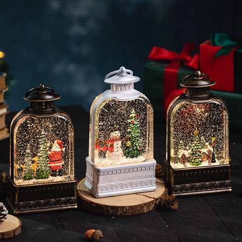 Linterna Bola De Nieve Navideña Con Luz LED Y Purpurina En Movimiento Estilo Retro Vintage Decoración De Escritorio Regalo