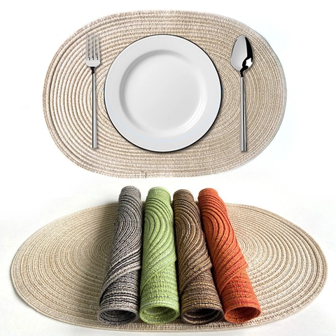 Tovaglietta Intrecciata Ovale Cotone Resistente Al Calore Fatto A Mano Lavabile Cucina Pranzo Decorativo