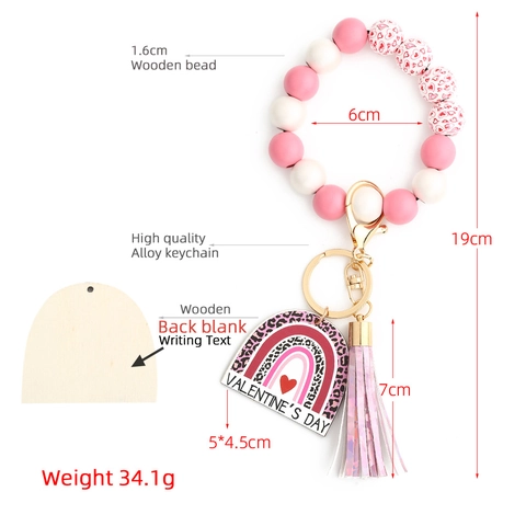 Llavero de Pulsera de Cuentas de Madera Hecho a Mano para Mujer Regalo de San Valentin Borla de Corazon Pulsera de Cuentas Llavero Alfabeto Corazon