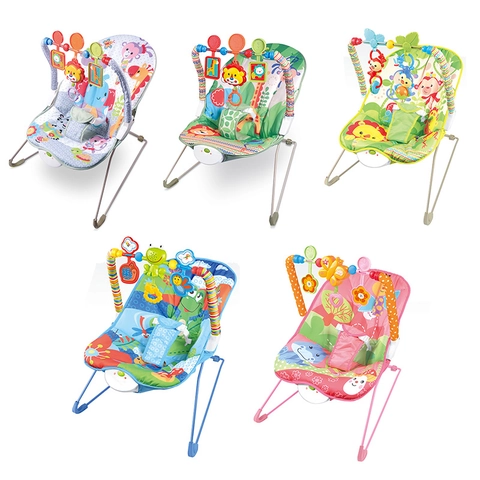 Baby Bouncer Rocker Soothe Seat Vibrating Musical Cartoon Animal Pattern Toy Bar Adjustable Iron Frame For Infants