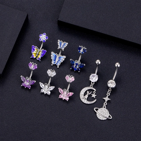 Piercing Ombelico Farfalla Luna Gatto Pianeta Zircone Smalto Rame Gioielli Per Piercing Corpo Per Donne
