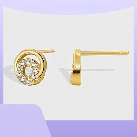 French Minimalist Round Zirconia Stud Earrings 18K Gold Plated Copper Hoop Earrings With 925 Sterling Silver Earring Post For Women