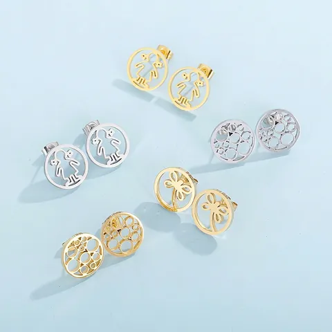 Pendientes De Botón Geométricos Huecos Acero Inoxidable Niña Libélula Burbuja Joyas Minimalistas Para Mujeres