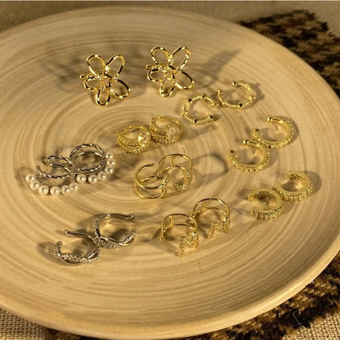 Elegantes Clips de Oreja con Lazo Circonia y Perla Artificial Chapado en Oro y Plata sin Agujeros Joyería para Mujer