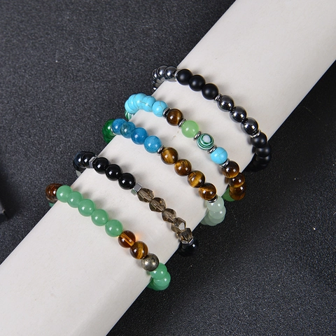 Natural Stone Beaded Bracelet Handmade Tiger's Eye Crystal Alloy Spacers Healing Health Wealth Success Elastic Unisex