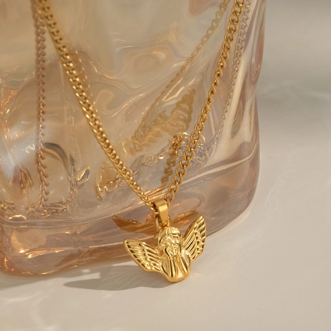Collana Con Pendente Angelo In Acciaio Inossidabile Placcato Oro Impermeabile Ipoallergenico Gioielli Da Donna