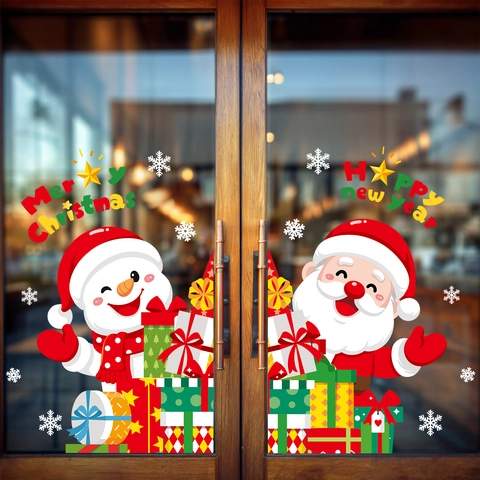 Adesivi Vetro Natale PVC Decalcomanie Elettrostatiche Colore Doppio Lato Babbo Natale Renna Pupazzo Di Neve Per Porte Vetrate Casa