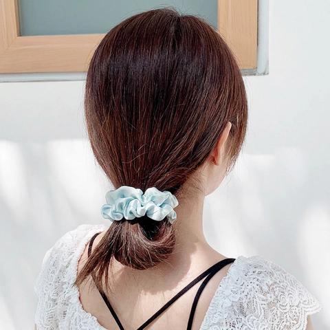 Satin Scrunchies Hair Ties Elastic Satin Like Fabric Pleated Glossy Hair Accessories For Women Girls