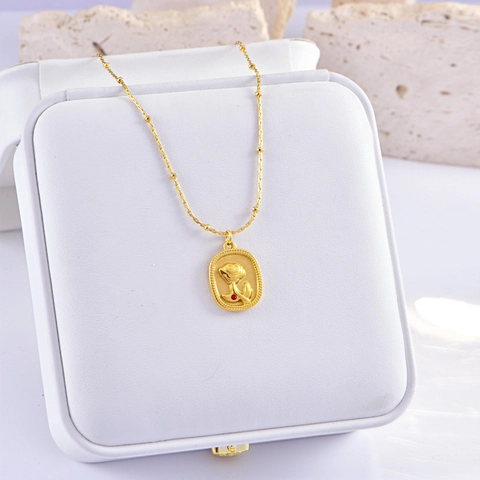 French Vintage Titanium Steel Sunflower Rose Pendant Necklace Gold Rhinestone Butterfly Coin Medallion Clavicle Chain Jewelry For Women