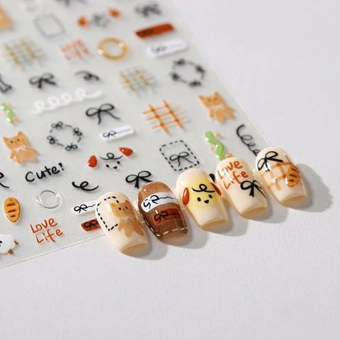 Autocollants Art Des Ongles Chat Chien Dessin Animé Mignon Relief 3D Estampage Or Auto-adhésif Décoration Manucure Style Japonais