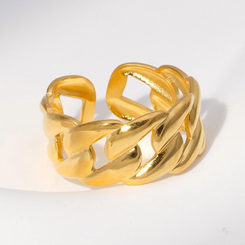 Anello A Catena Acciaio Inossidabile Maglia Cubana Aperto Regolabile Gioielli Minimalisti Accessorio Moda Unisex Stile Lucido