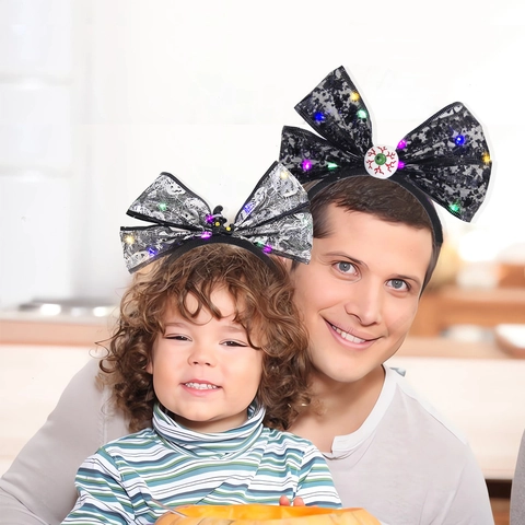 Diadema De Halloween Con Luces LED Lazo De Encaje Fantasma Calavera Disfraz Fiesta Tocado Para Niños Adultos