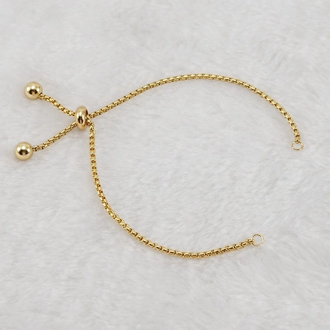 Box Chain Bracelet Stainless Steel Gold Plated Adjustable Sliding Bead Dual Ball Pendants Minimalist Jewelry For Women