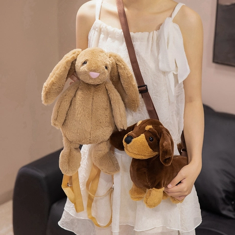Borsa A Tracolla In Peluche Animale Morbido Peluche Corto Forme Di Bassotto E Coniglio Tracolla Regolabile Per Bambini Ragazze