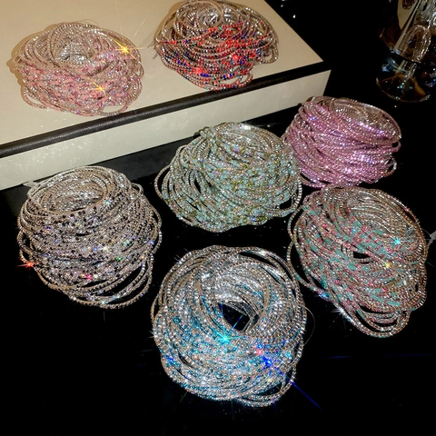 Funkelndes Stapelbares Tennis Armband Kupfer Mehrfarbige Strass Dehnbares Armreif Mode Abend Schmuck Damen
