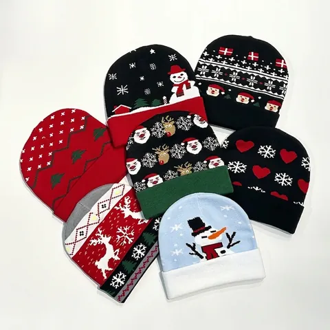 Berretto in Maglia di Natale per Uomo Donna Inverno Caldo Berretto in Acrilico con Motivo Fiocco di Neve Alce Babbo Natale Regalo