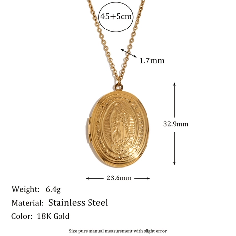 Vintage Roestvrij Staal Ovaal Medaillon Ketting Voor Vrouwen 18K Verguld Gegraveerde Bloem Religieus Portret Fotolijst Hanger Sieraden