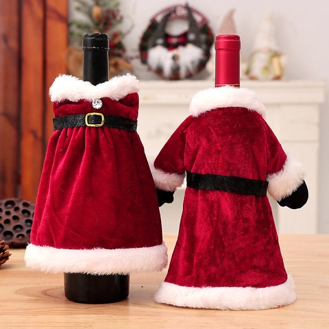 Christmas Wine Bottle Cover Velvet Knitted Faux Fur Santa Gnome Reindeer Design Table Party Decoration Holiday Gift
