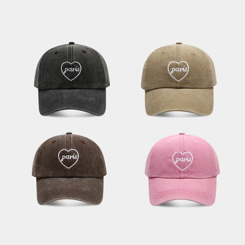 Cappello Da Baseball In Cotone Lavato Vintage Ricamo Cuore Parigi Cappello Da Sole Retro Regolabile Unisex