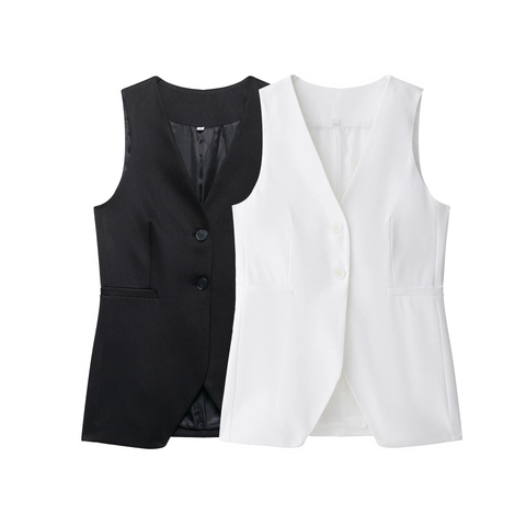 Women Slim Fit Suit Waistcoat V Neck Button Up Sleeveless Formal Office Vest Solid Color Elegant