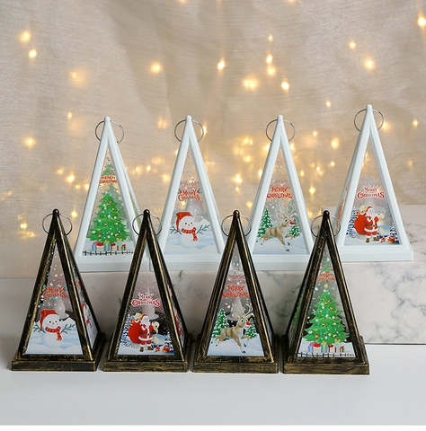Lanterna LED Di Natale Piramide Triangolo Lampada Sospesa Luce Calda ABS Ornamento Festivo Retrò Bianco Babbo Natale Pupazzo Di Neve Decorazione