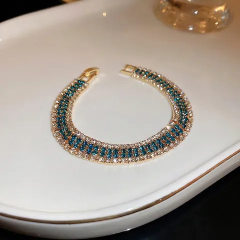 Bracciale Tennis A Più File Lega Con Strass Blu E Bianchi Gioielli Di Moda Lusso Eleganti Per Donna