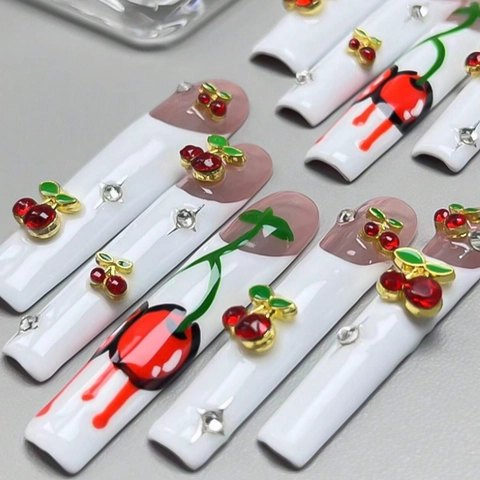 Amuletos De Arte De Uñas De Cereza 3D Aleación Diamante De Imitación Esmalte Decoraciones De Manicura Dulce DIY