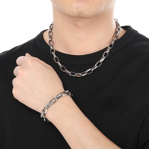 Joyería De Acero Inoxidable Collar Y Pulsera De Cadena De Eslabones Cuadrados Para Hombres Mujeres Minimalista Industrial