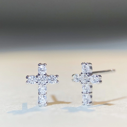 Hip Hop Moissanite Cross Stud Earrings 925 Sterling Silver Gold Plated Iced Out Cross Studs For Men Women Fashion Jewelry