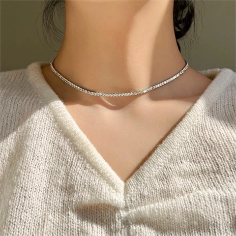 925 Sterling Silver Tennis Necklace Zirconia Dainty Choker For Women Korean Fashion Elegant Shimmering Jewelry Gift
