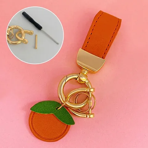 Süßer Leder Schlüsselanhänger Mit Blumen Frucht Anhänger Legierung Ring Für Auto Handtasche Rucksack Dekoration Geschenk