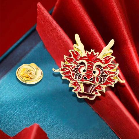 Dragon Head Panda Chinese Style Alloy Enamel Brooch Pins Cartoon Auspicious Badges With Butterfly Buckle